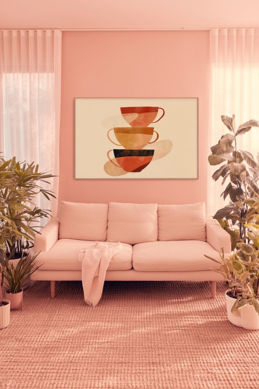 Illustration Poster Tassen Stapel rot orange beige