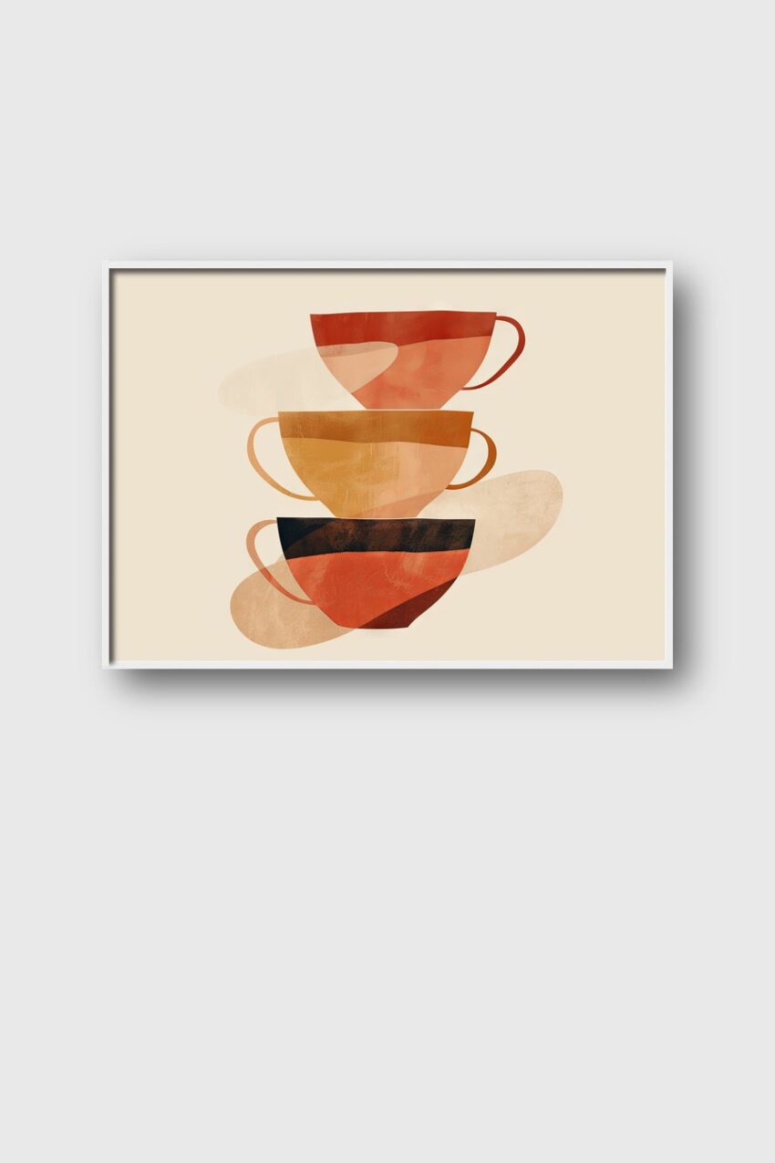 Illustration Poster Tassen Stapel rot orange beige