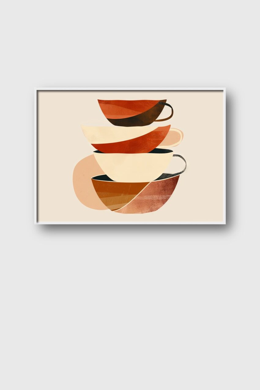 Illustration Poster Tassen Stapel Erdtöne minimalistisch