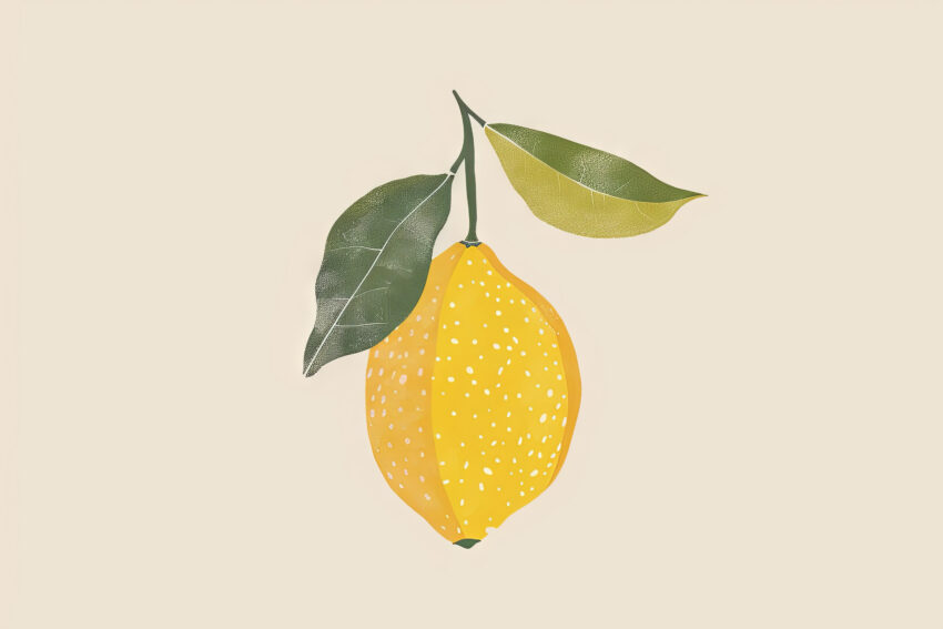 Illustration Poster Zitrone Blatt gelb grün minimal