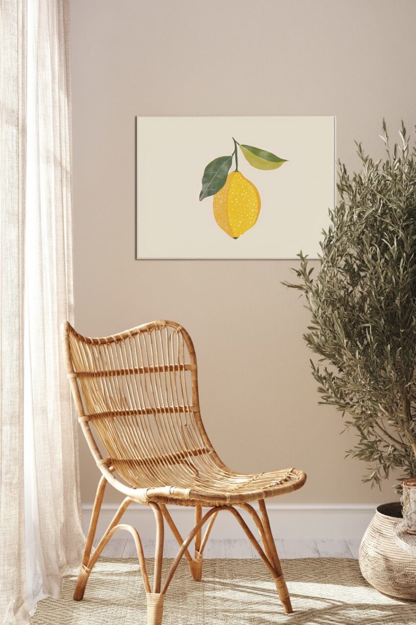 Illustration Poster Zitrone Blatt gelb grün minimal