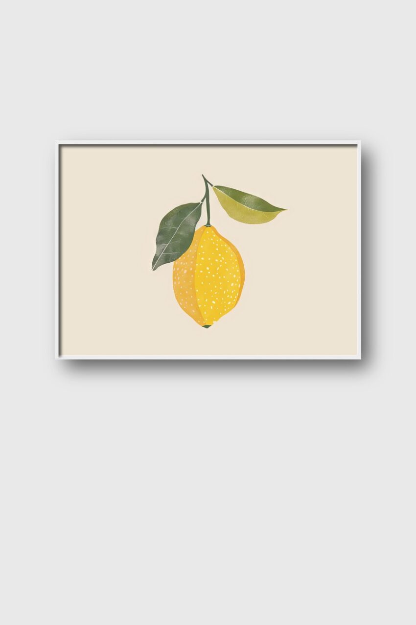 Illustration Poster Zitrone Blatt gelb grün minimal