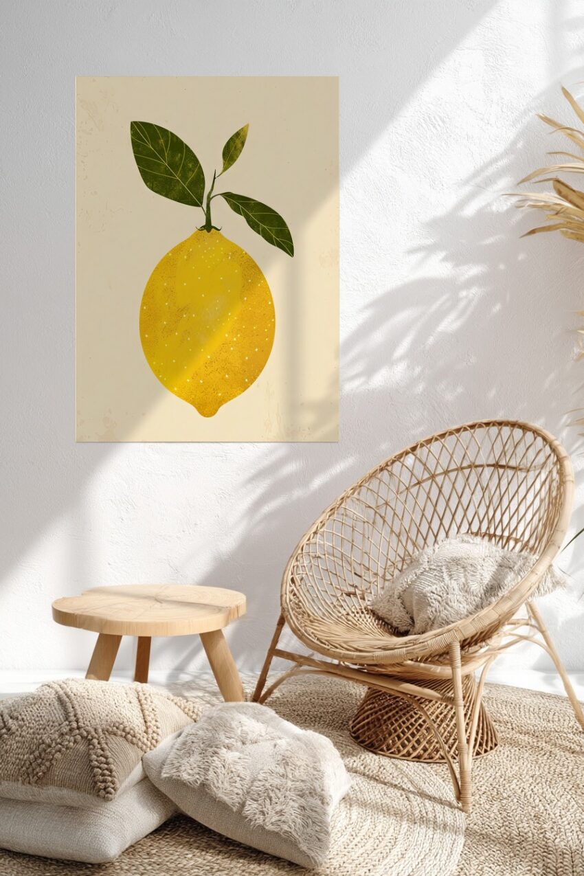 Illustration Poster Zitrone gelb grün minimalistisch