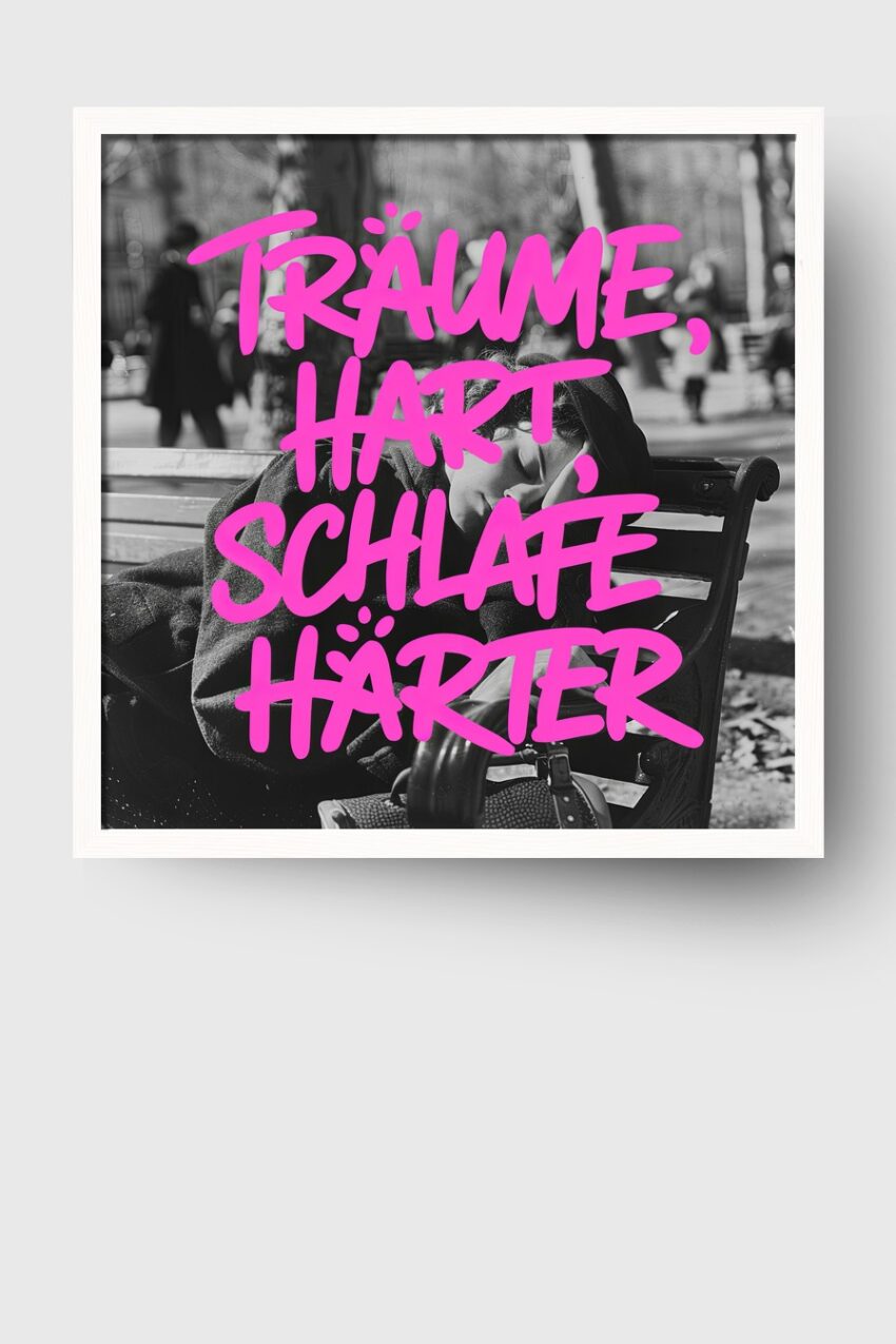 Fotografie Poster Frau schläft auf Bank schwarz-weiß urban