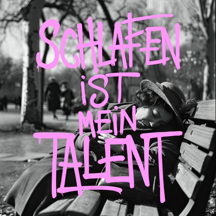 Fotografie Poster Frau schlafen schwarz-weiß pink Schrift