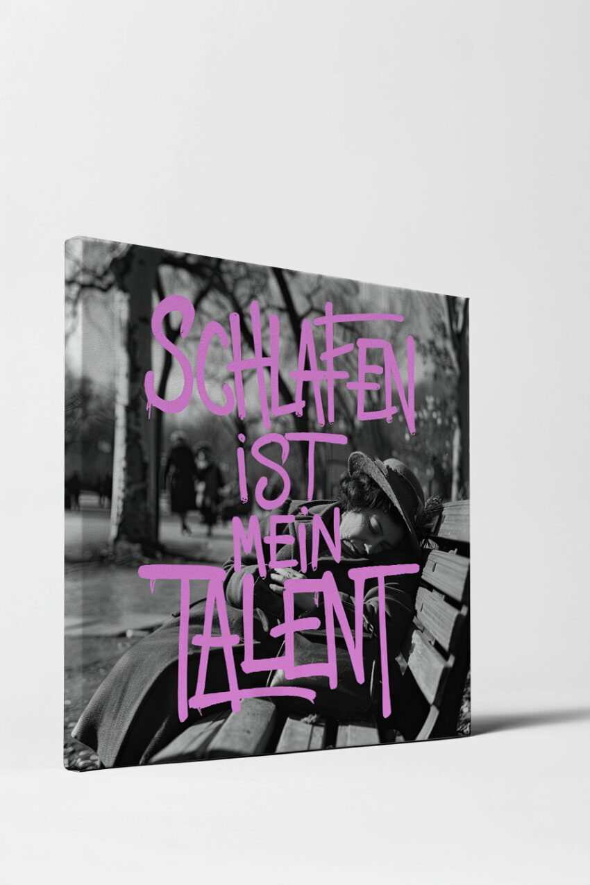 Fotografie Poster Frau schlafen schwarz-weiß pink Schrift