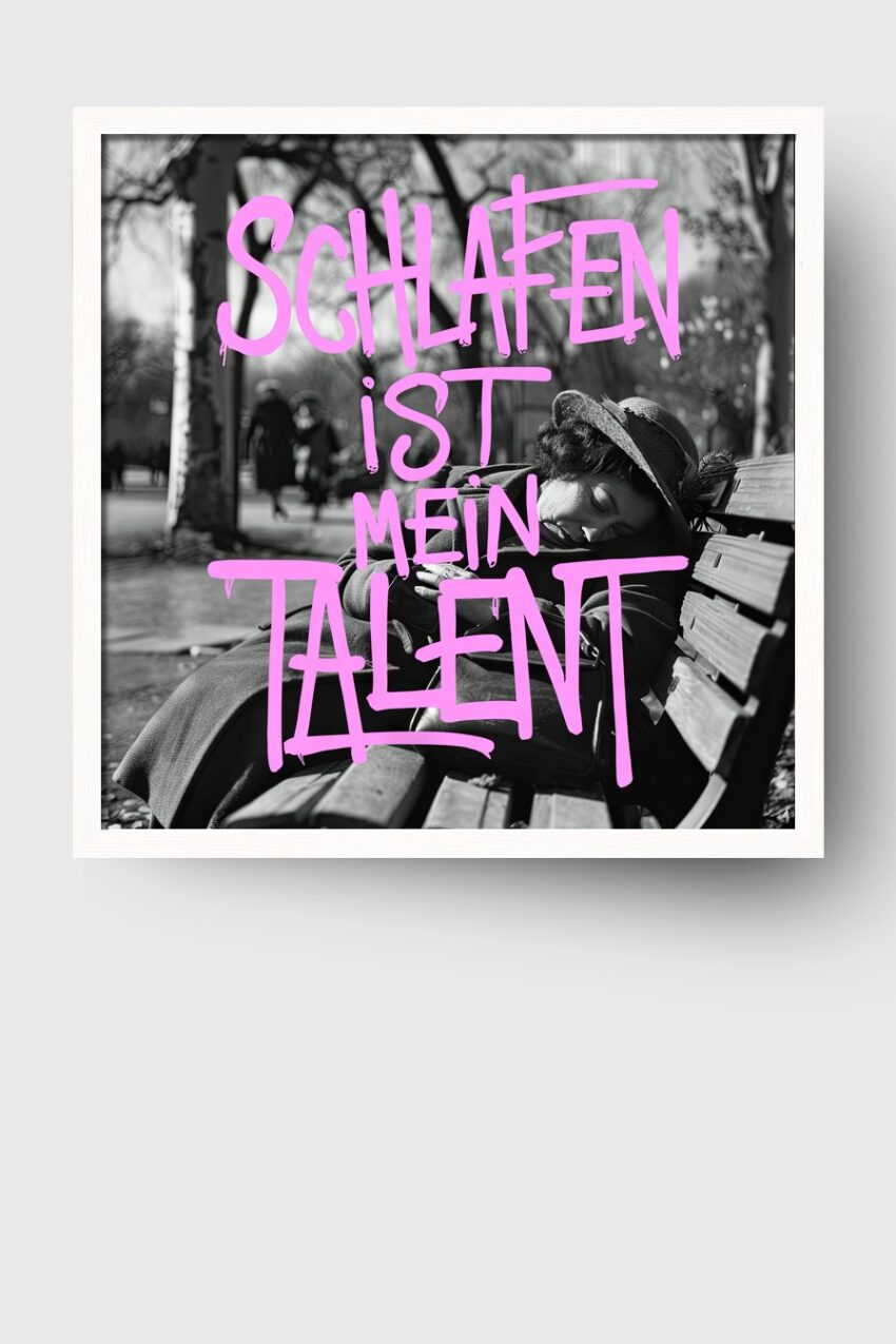 Fotografie Poster Frau schlafen schwarz-weiß pink Schrift