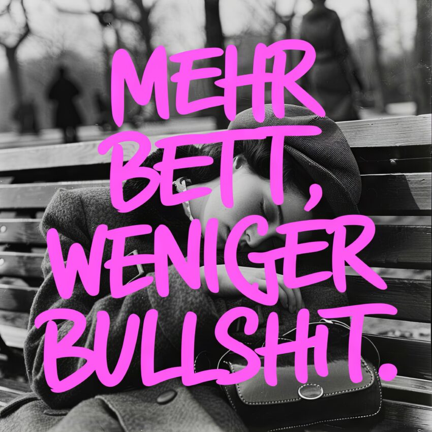 Fotografie Poster Frau schlafend Parkbank schwarz-weiß