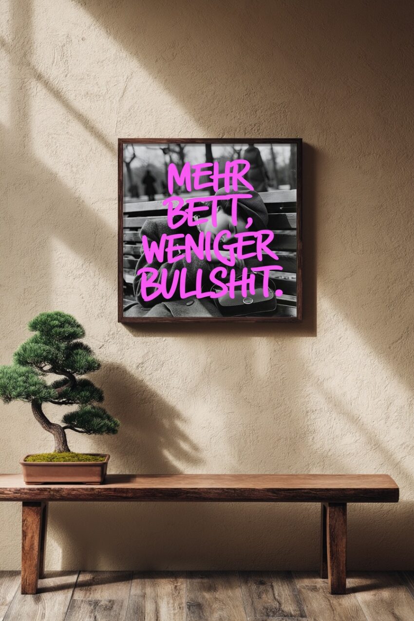 Fotografie Poster Frau schlafend Parkbank schwarz-weiß