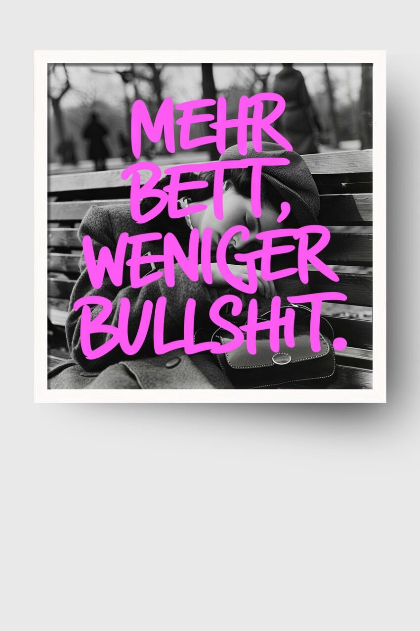 Fotografie Poster Frau schlafend Parkbank schwarz-weiß