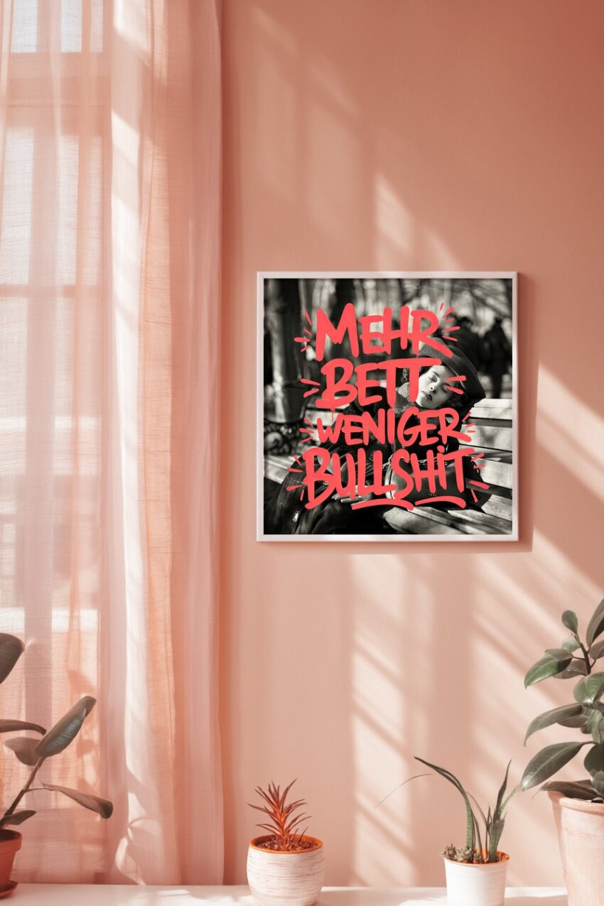 Fotografie Poster Frau Bank schwarz-weiß entspannt