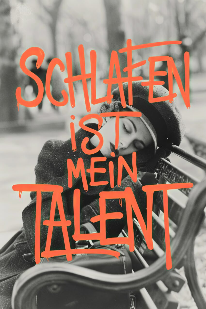 Fotografie Poster Frau schlafen schwarz-weiß draußen