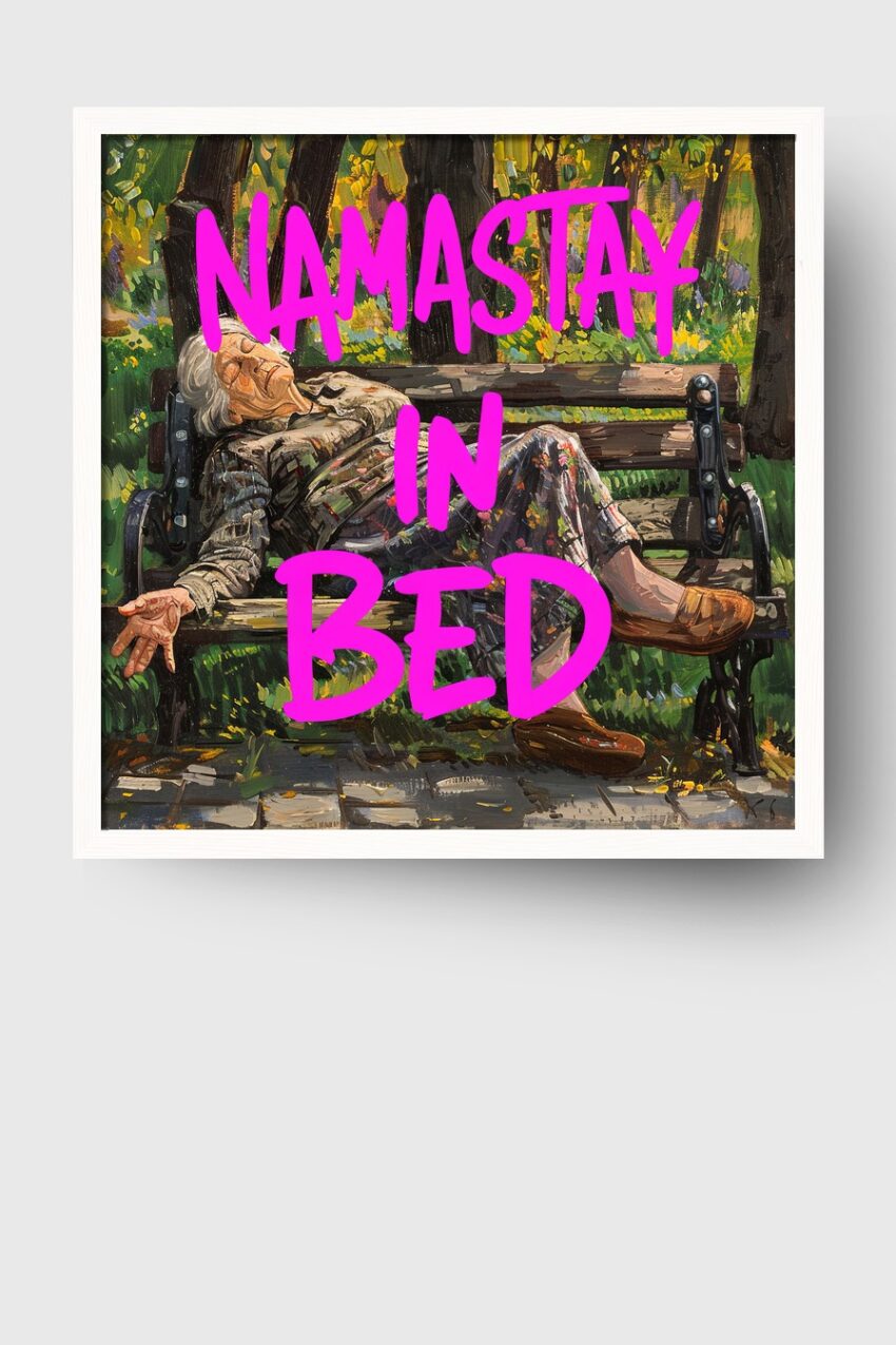 Malerei Poster Frau Schlafend Parkbank grün entspannt