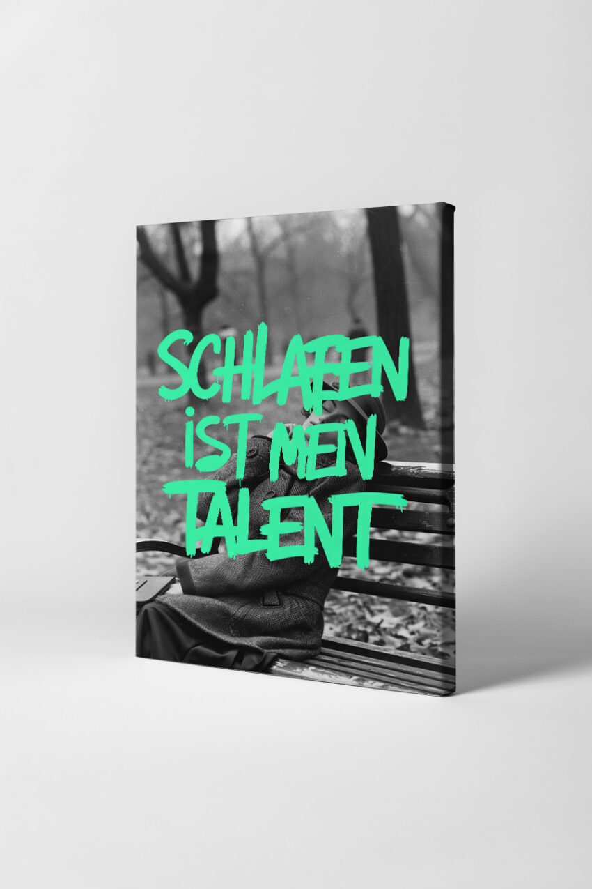 Fotografie Poster Mann schlafen Parkbank schwarz-weiß