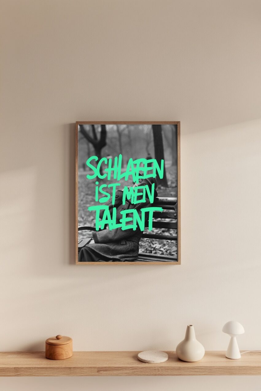 Fotografie Poster Mann schlafen Parkbank schwarz-weiß