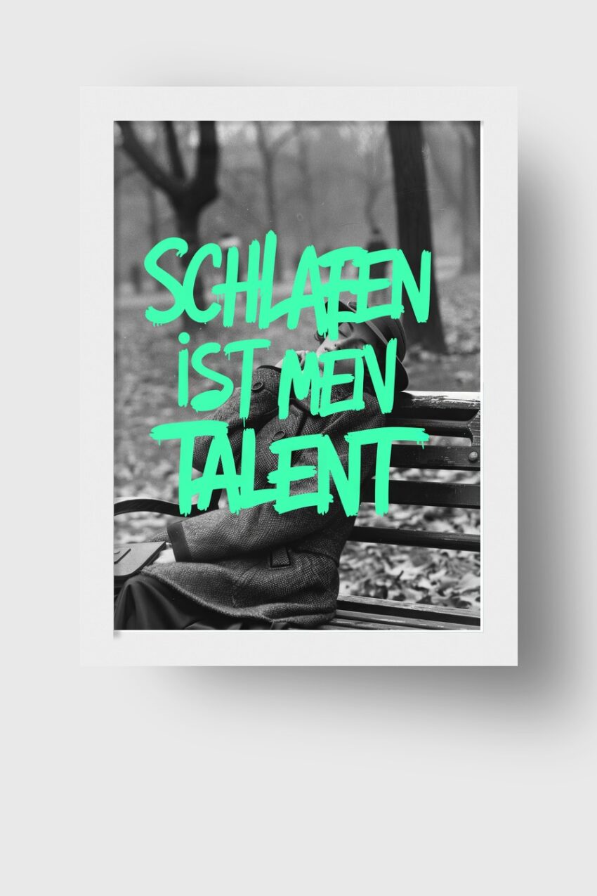 Fotografie Poster Mann schlafen Parkbank schwarz-weiß