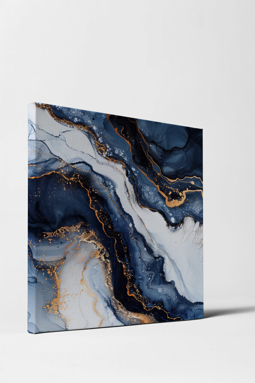 Abstrakt Poster Marmorierung Gold Blau weiß