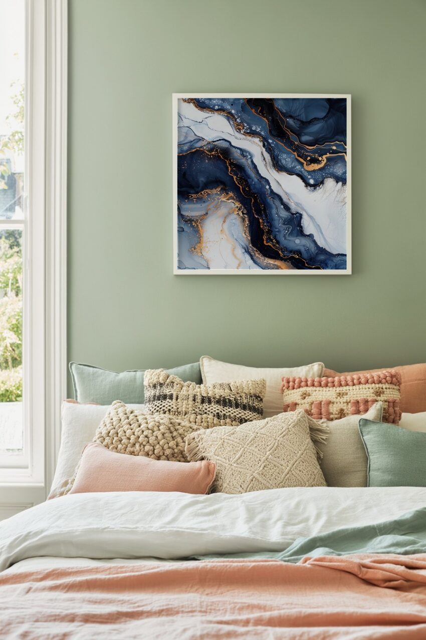 Abstrakt Poster Marmorierung Gold Blau weiß