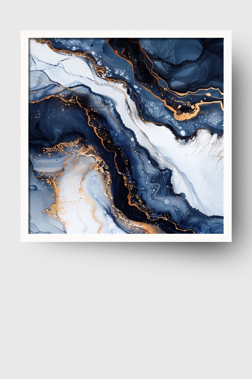 Abstrakt Poster Marmorierung Gold Blau weiß