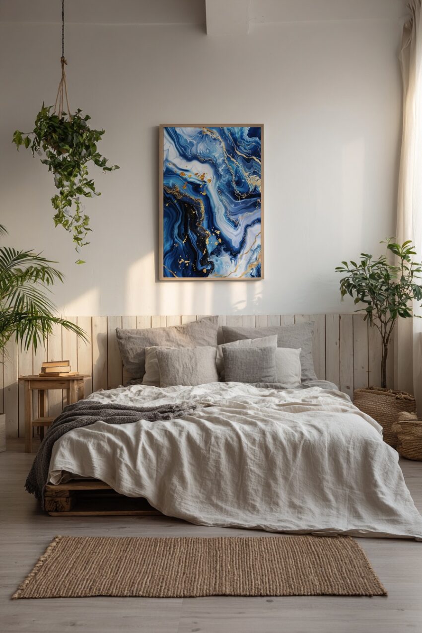 Digitale Kunst Poster blau gold Marmor fließend abstrakt