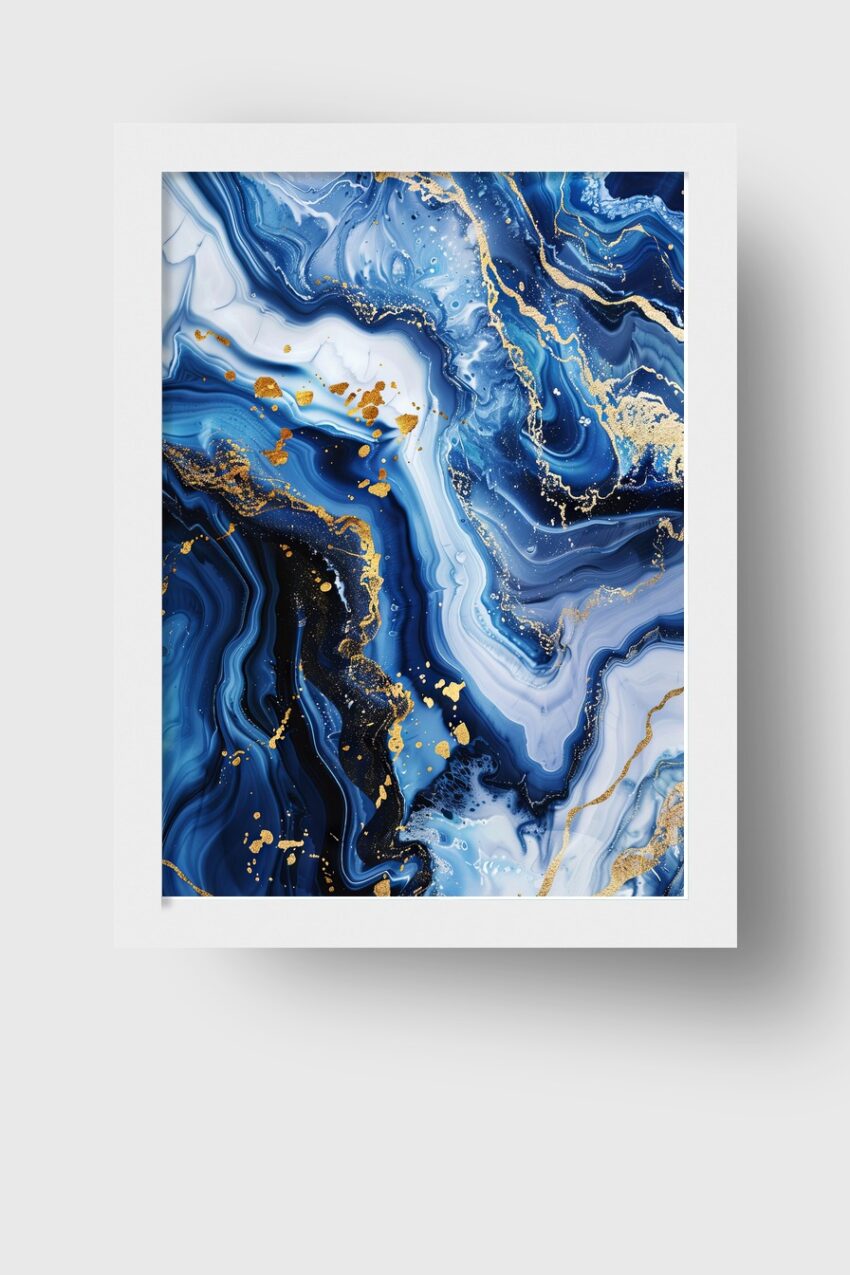 Digitale Kunst Poster blau gold Marmor fließend abstrakt