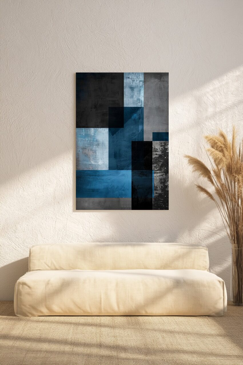 Digitale Kunst Poster Rechtecke blau grau schwarz strukturiert