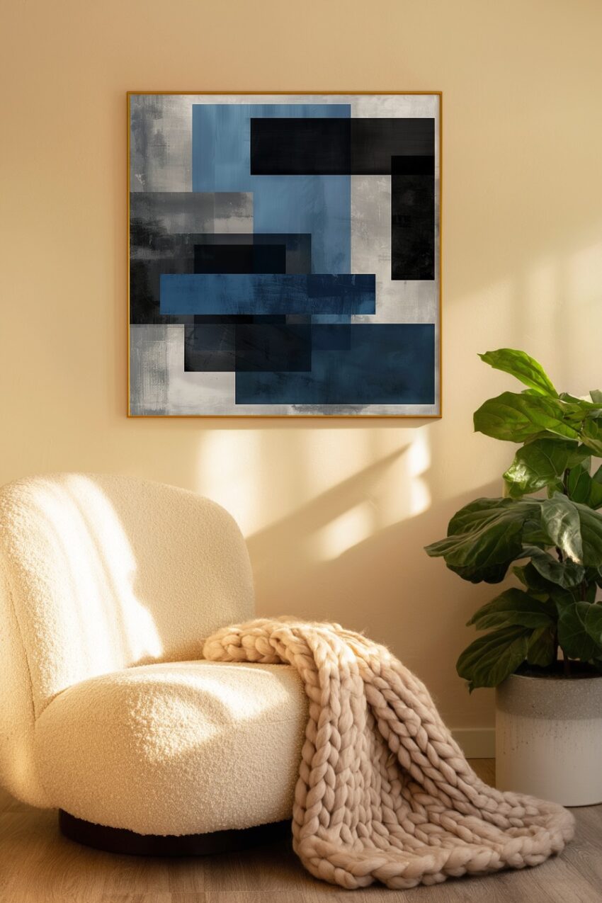 Digitale Kunst Poster Abstraktion Blau Schwarz geometrisch minimalistisch