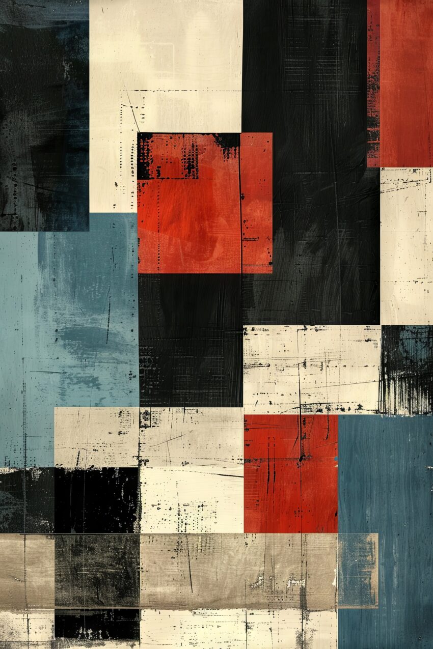 Abstrakt Poster Farbflächen Komposition schwarz rot blau creme