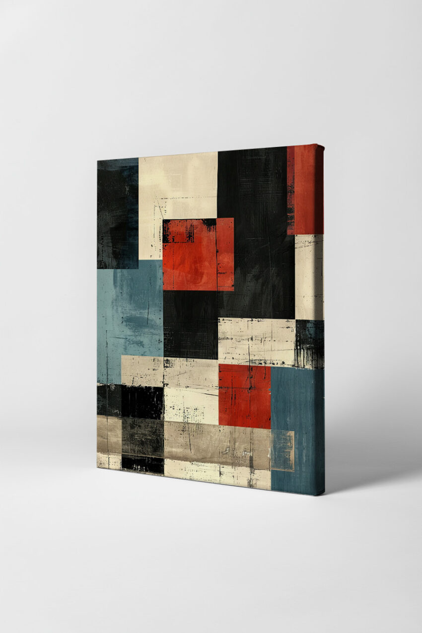 Abstrakt Poster Farbflächen Komposition schwarz rot blau creme