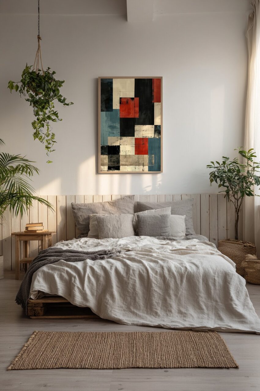 Abstrakt Poster Farbflächen Komposition schwarz rot blau creme