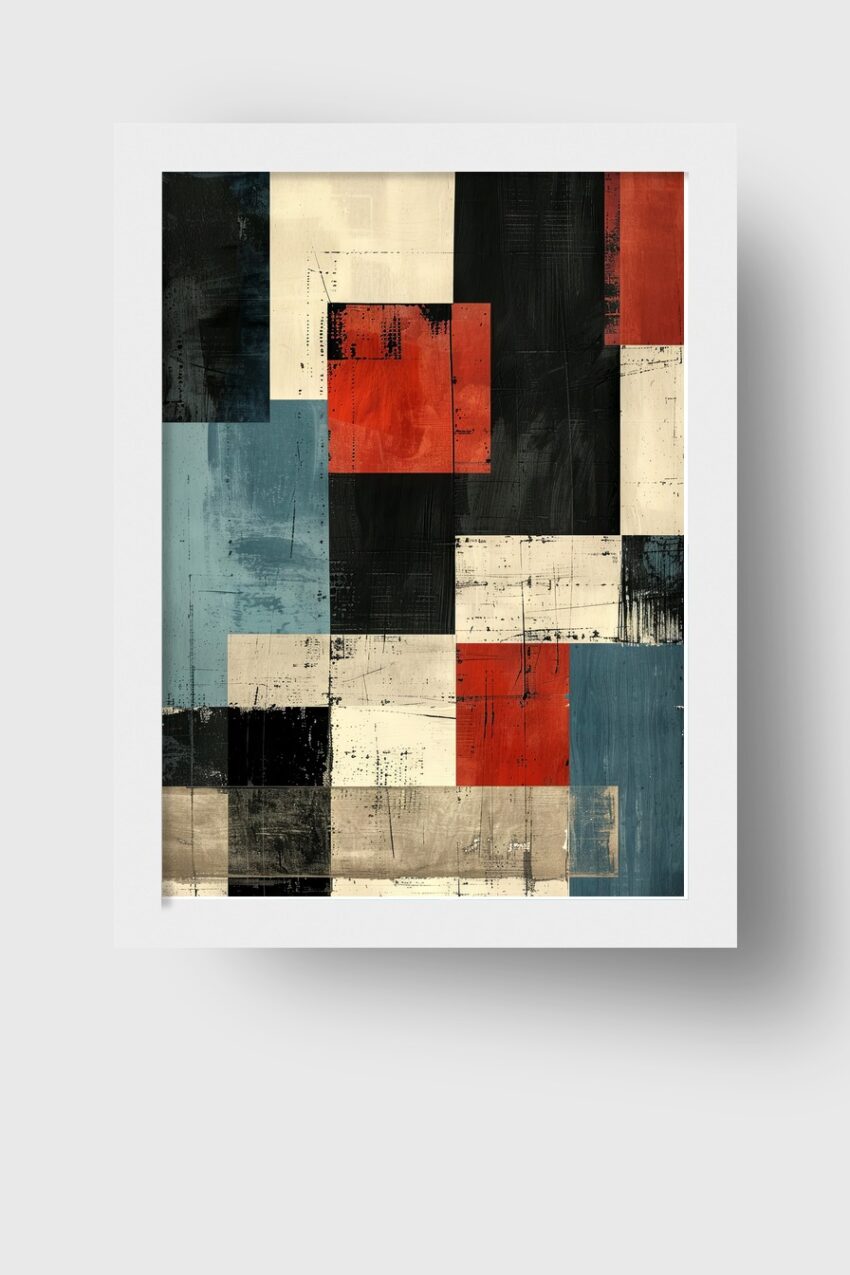 Abstrakt Poster Farbflächen Komposition schwarz rot blau creme