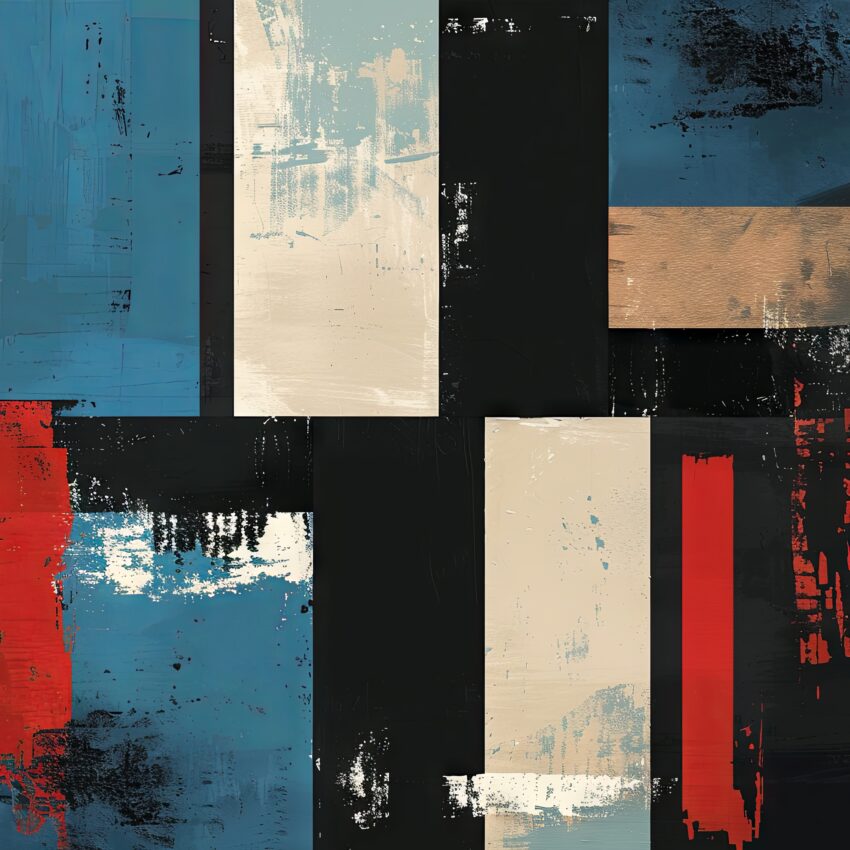 Abstrakt Poster Farbflächen strukturiert Beige Schwarz Blau Rot