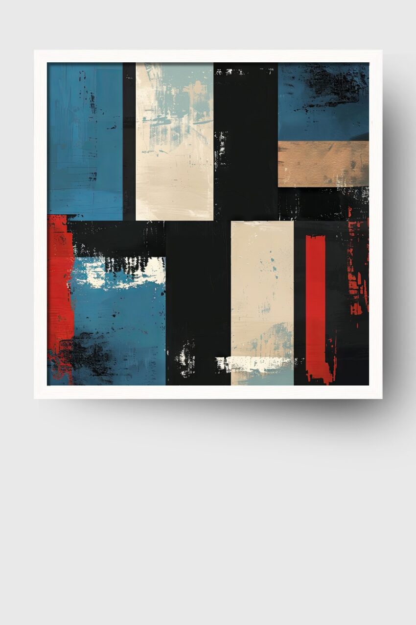 Abstrakt Poster Farbflächen strukturiert Beige Schwarz Blau Rot