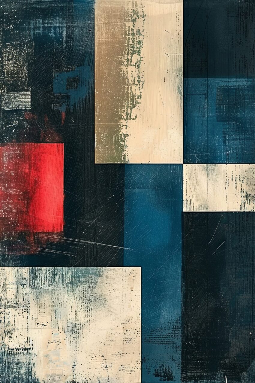 Grafikdesign Poster Farbflächen strukturiert blau rot beige