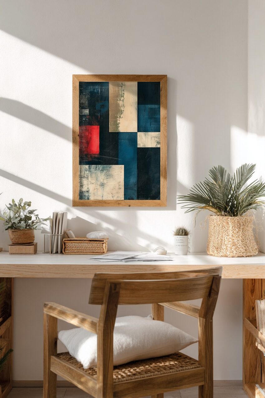 Grafikdesign Poster Farbflächen strukturiert blau rot beige