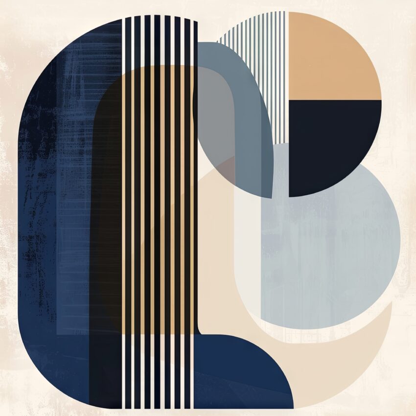 Grafikdesign Poster abstrakte Bögen blau beige minimalistisch