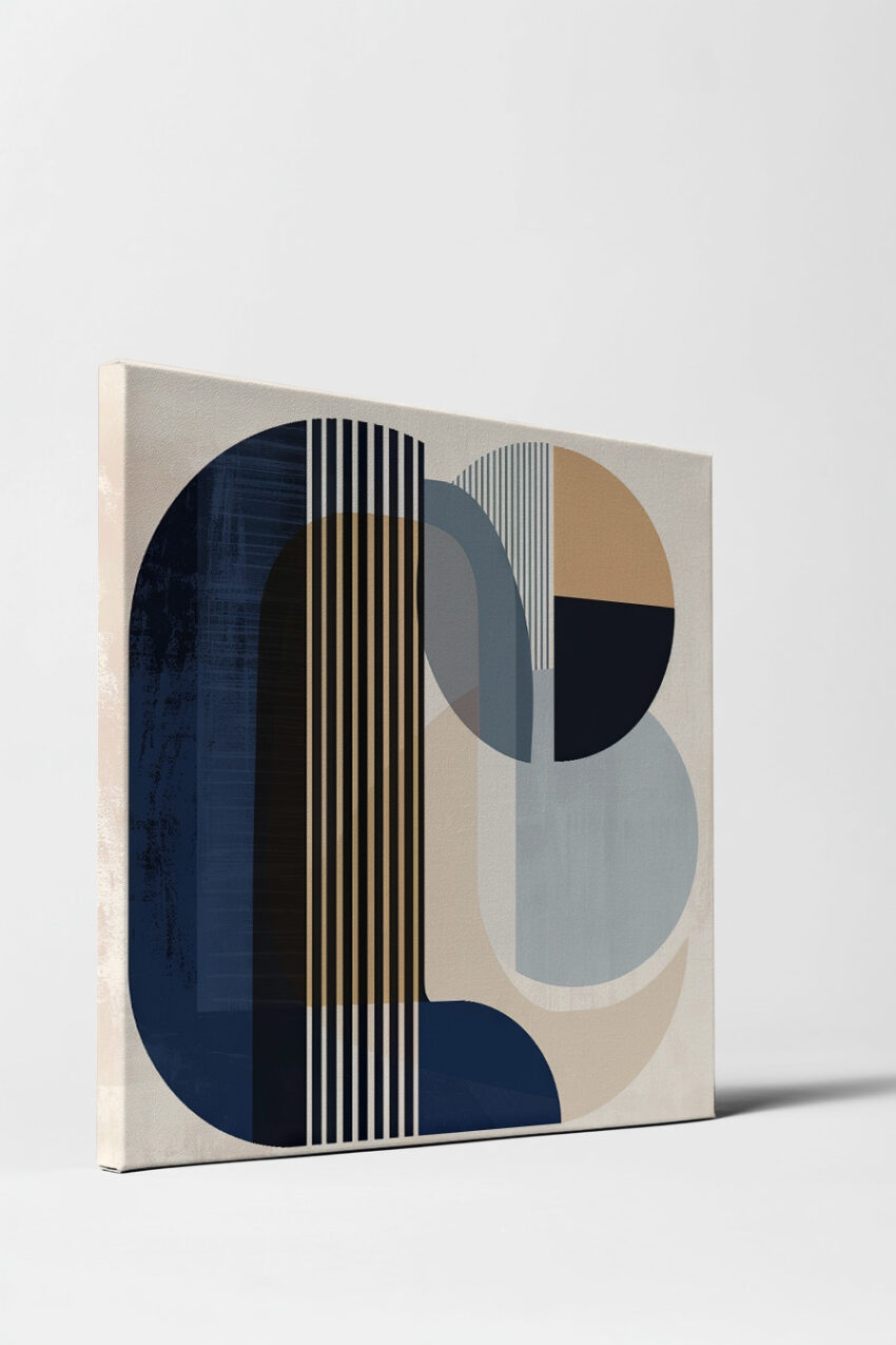 Grafikdesign Poster abstrakte Bögen blau beige minimalistisch