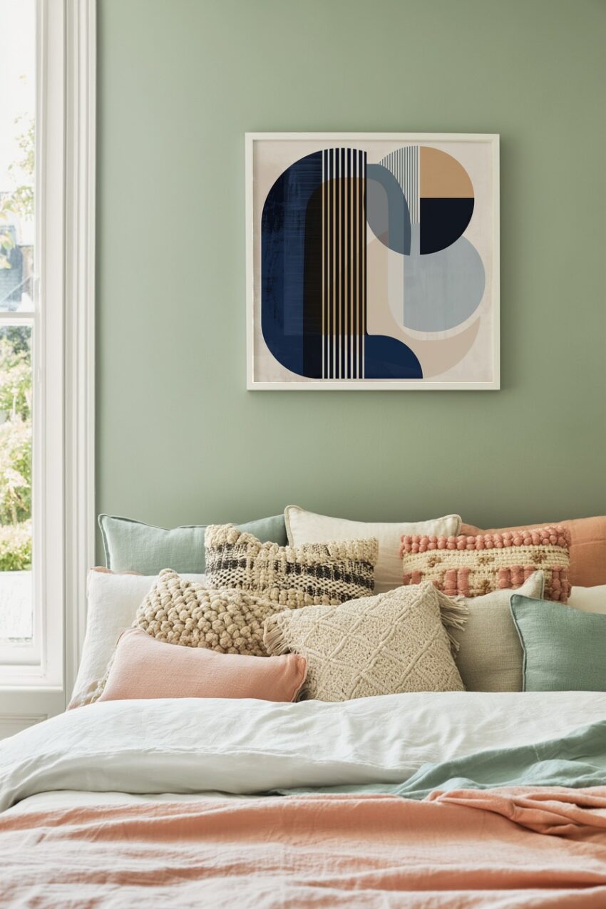 Grafikdesign Poster abstrakte Bögen blau beige minimalistisch