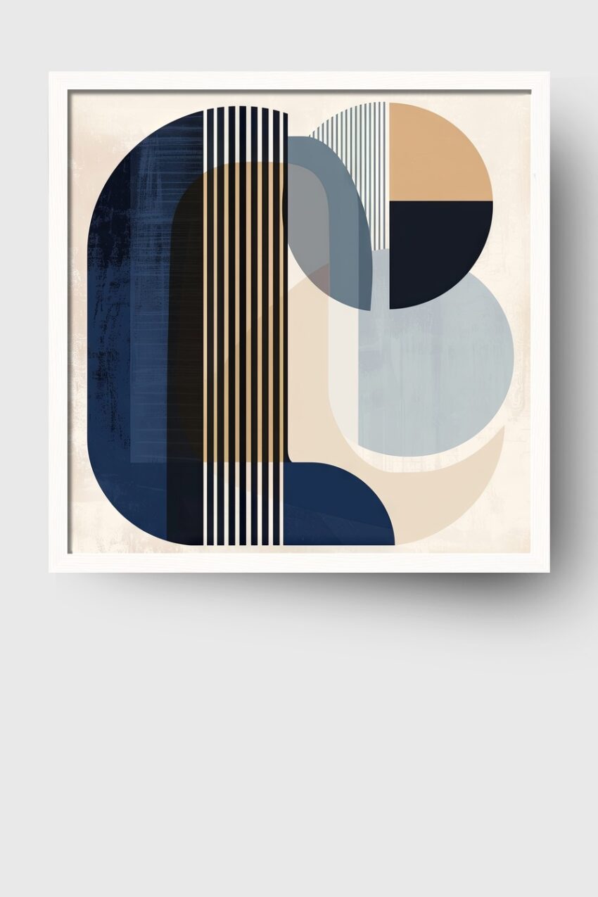 Grafikdesign Poster abstrakte Bögen blau beige minimalistisch