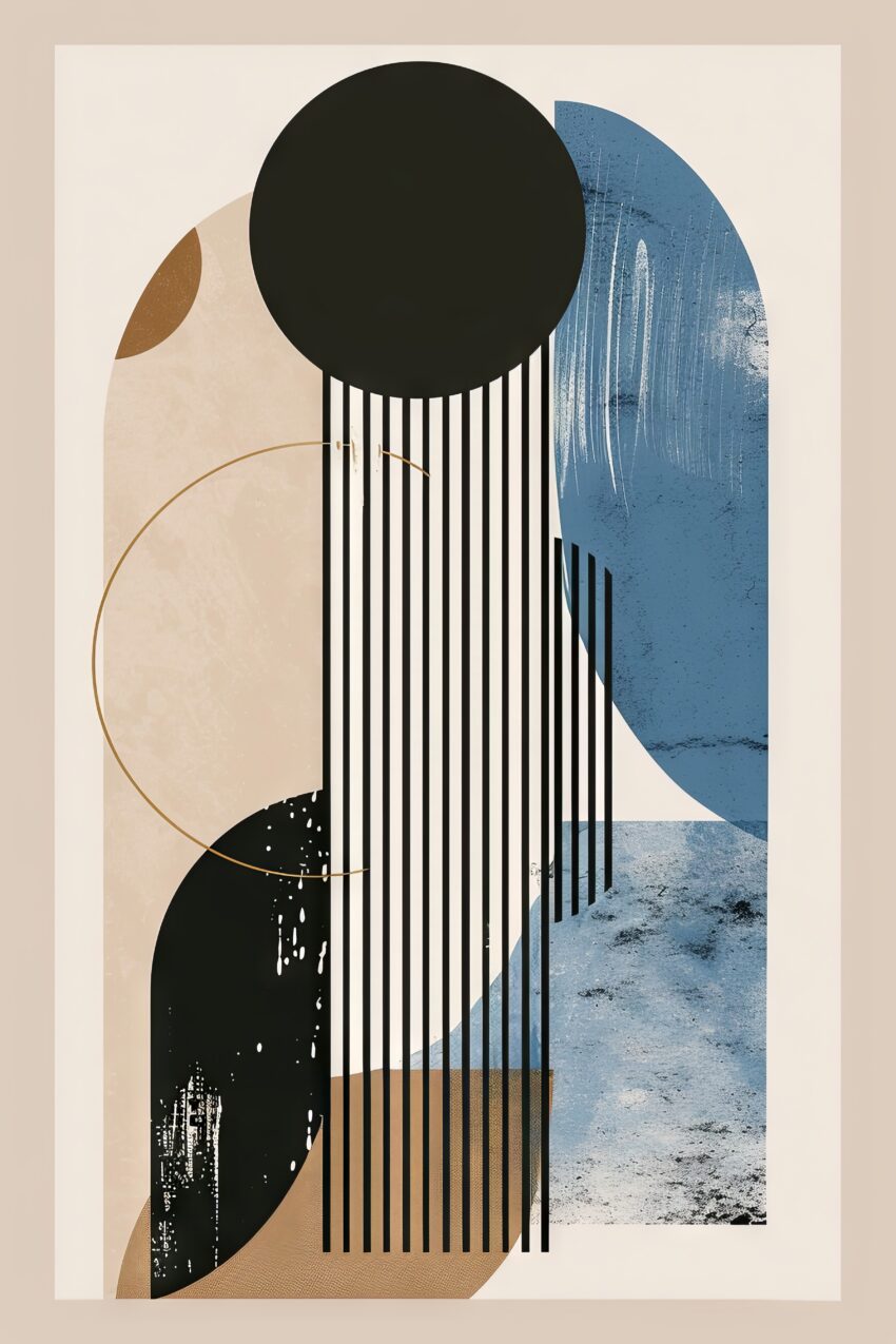 Grafikdesign Poster Formen abstrakt schwarz blau beige