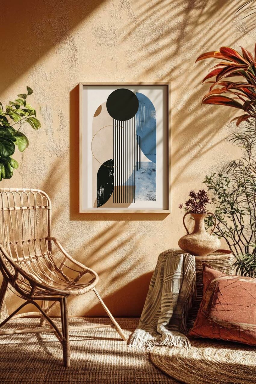 Grafikdesign Poster Formen abstrakt schwarz blau beige