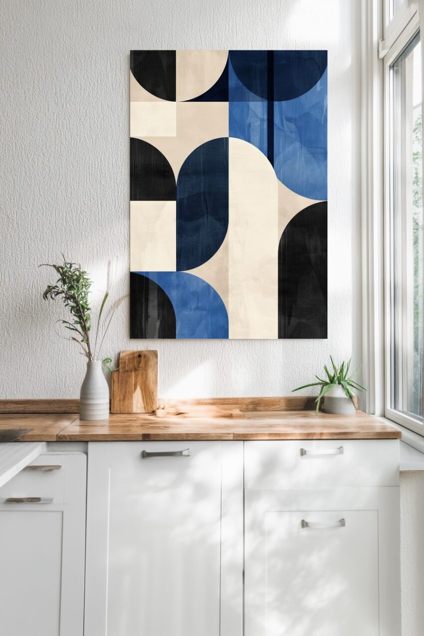 Grafikdesign Poster Bogen geometrisch blau schwarz creme