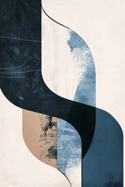 Geschwungene Linien Blau Beige Poster