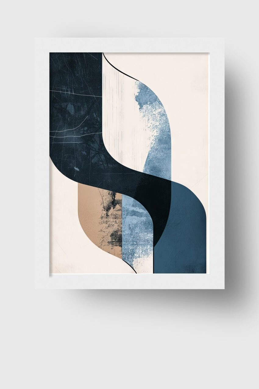 Digitale Kunst Poster geschwungene Linien blau beige kantig