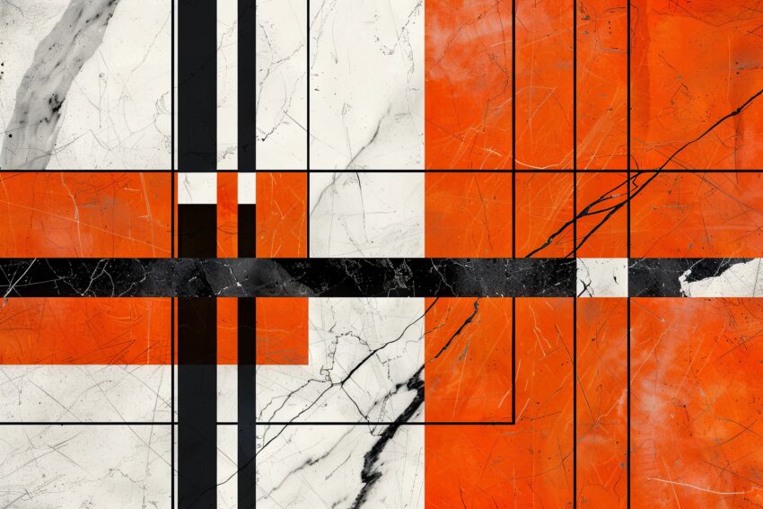 Digitale Kunst Poster Marmor geometrisch Linien orange schwarz