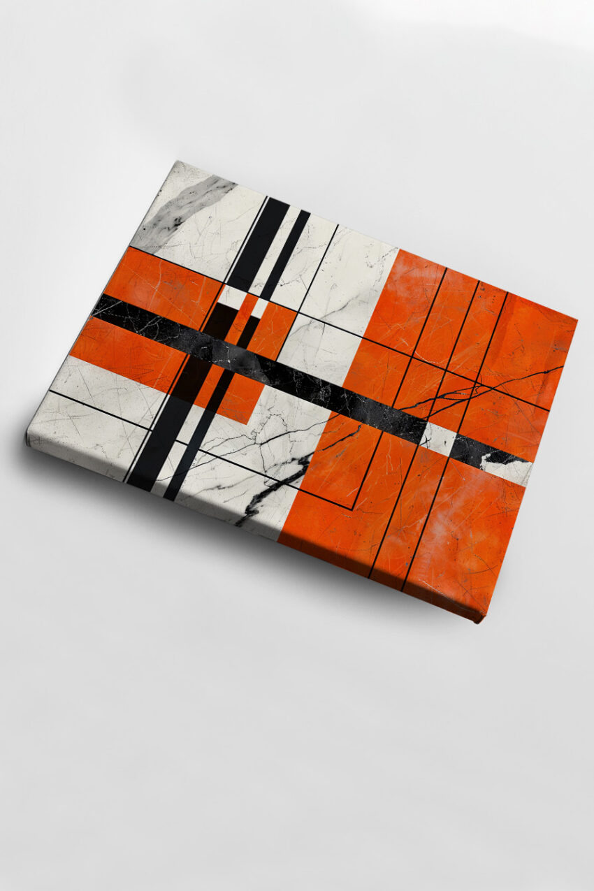 Digitale Kunst Poster Marmor geometrisch Linien orange schwarz
