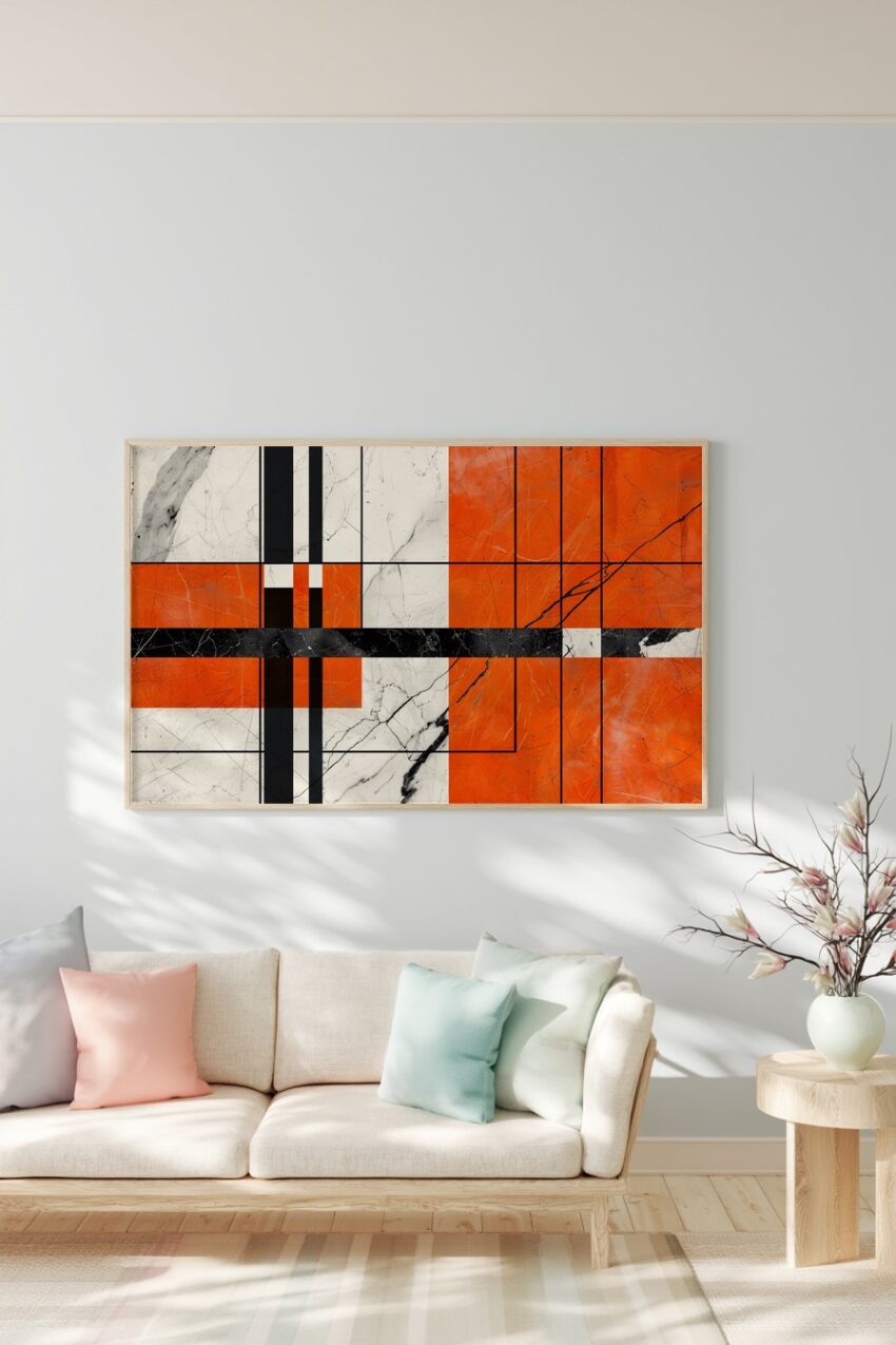 Digitale Kunst Poster Marmor geometrisch Linien orange schwarz