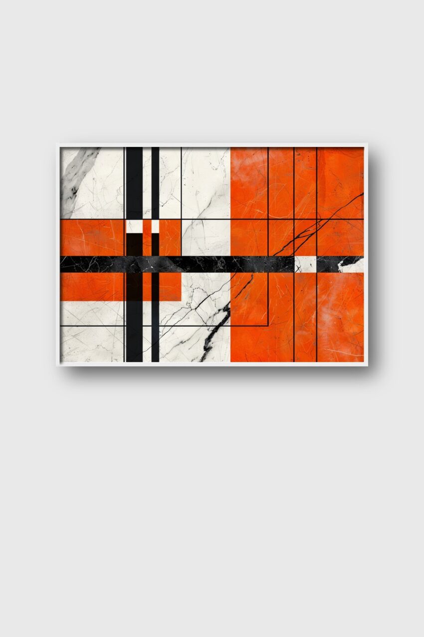 Digitale Kunst Poster Marmor geometrisch Linien orange schwarz