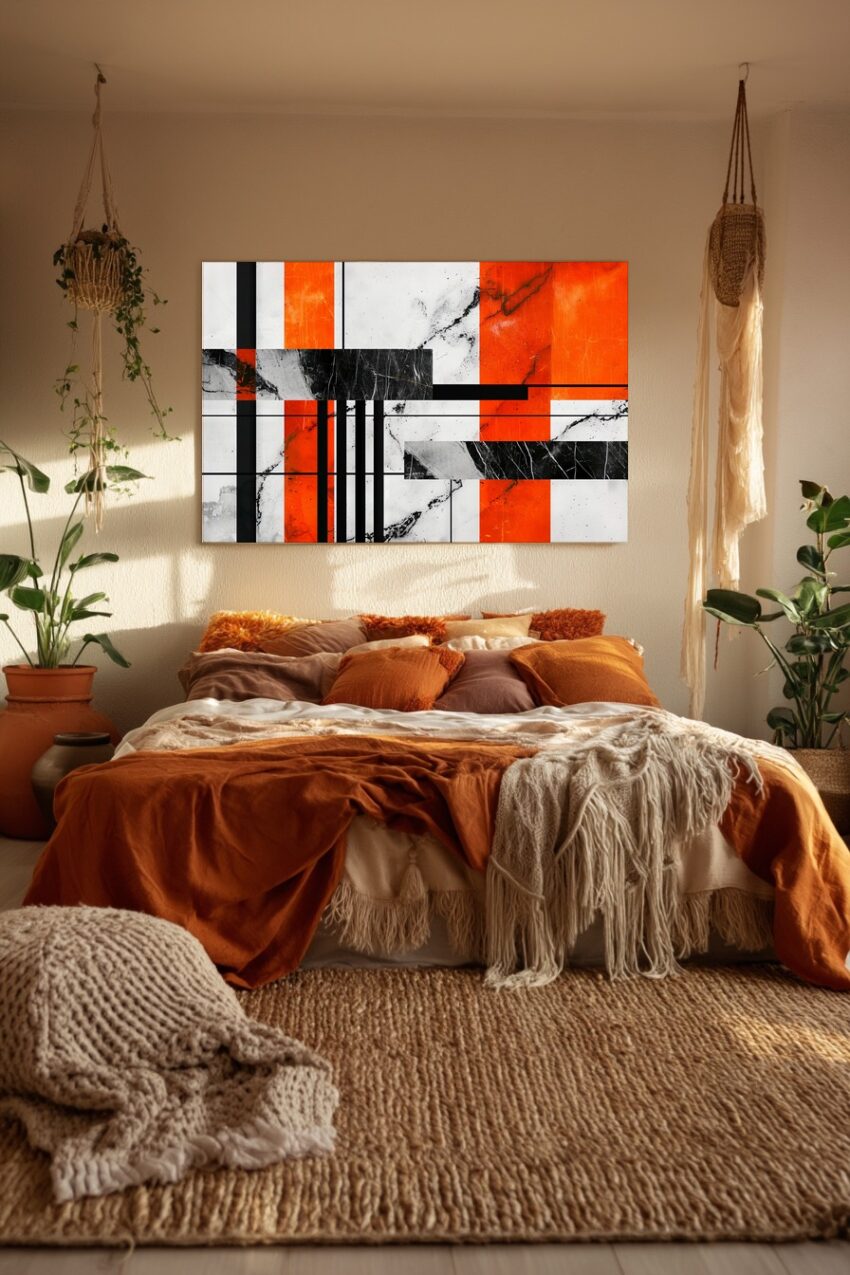 Grafik Poster Marble abstrakte Linien schwarz orange