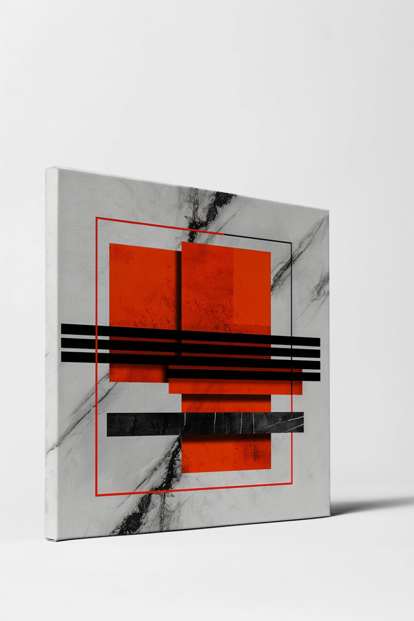 Grafikdesign Poster rote Quadrate schwarz weiß minimalistisch